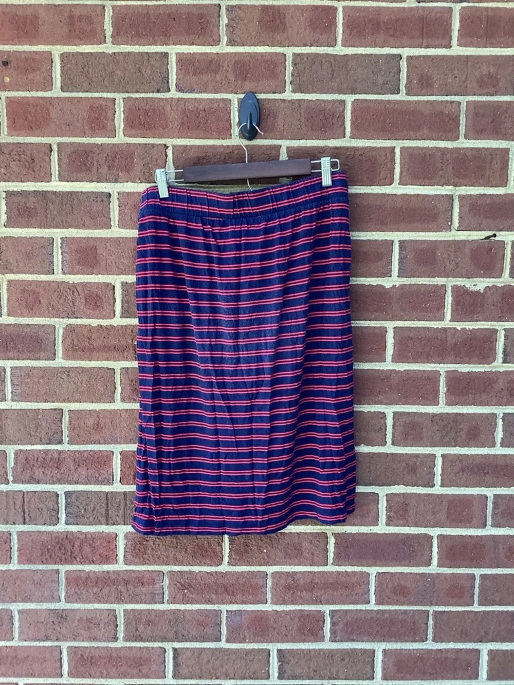 EUC St. John’s Bay Navy Red Midi Skirt Side Slits L